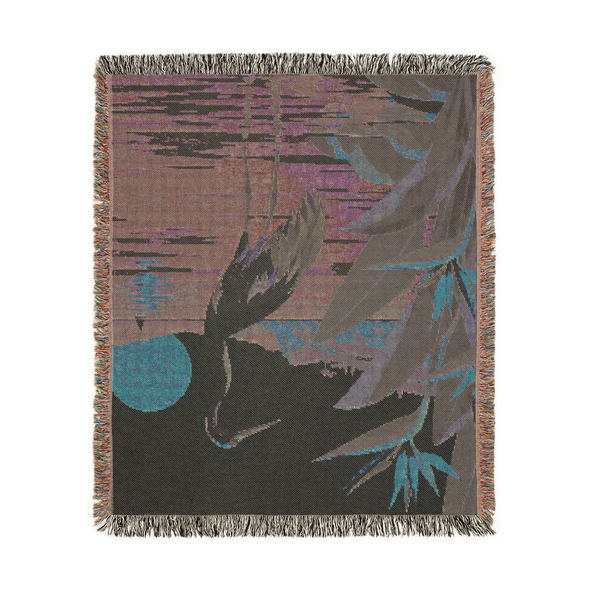 Tropical Heron Sunset Woven Blanket