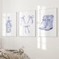 Trendy Blue Bows Girly Wall Art Set of 3 Print