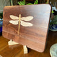 Walnut Charcuterie Board with Dragonfly Inlay - Handcrafted Woodwork
