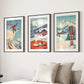 Ski Lodge Set of 3 Prints: Retro Snowboard, Après Ski Art